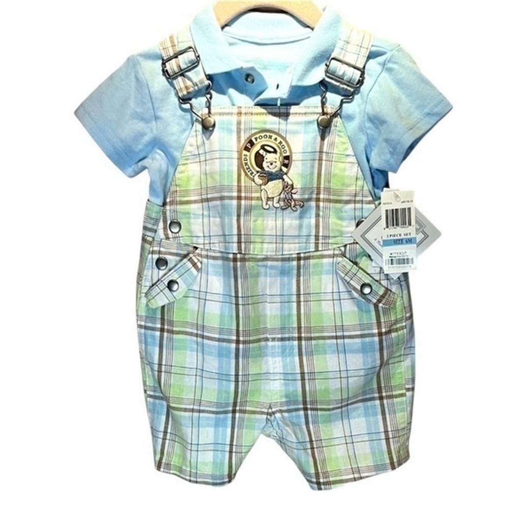New Walt Disney Collection Baby Overalls Set Size 6 Months Pooh Roo Preppy Plaid
